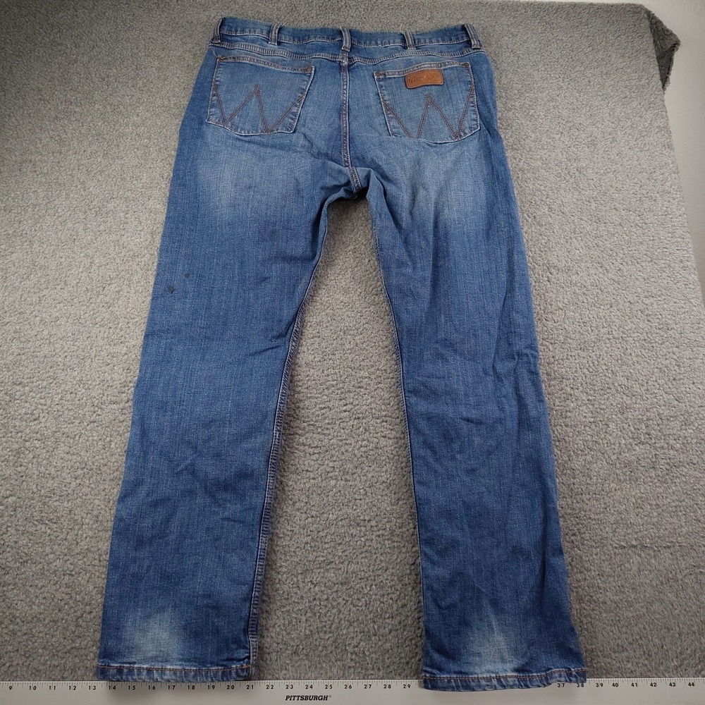 Wrangler Retro Slim Straight Jeans Mens 38x31 Blue Denim Workwear Western Rodeo - Picture 7 of 8
